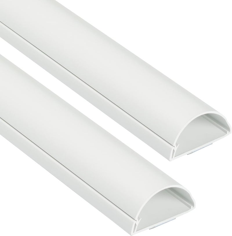 D-Line Half Round Cord Hider, Patented Cable Cover, Hide TV Wall Mount Wires, Raceway for Cords, Decorative Wire Covers, Paintable, Adhesive Cable Concealer, 2X 2in W x 1in H x 39in L, White - Image 1